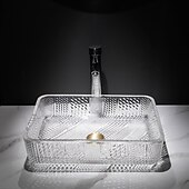 abordables Éviers-Le lavabo rectangulaire en verre moulé sous pression d&#039;art transparent de luxe léger moderne avec évier de robinet