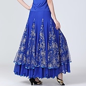 cheap Practice Wear-Ballroom Dance Skirts Printing Pure Color Ruffle Women&#039;s Performance Training High Polyester