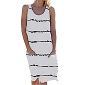 levne Sundresses-Dámské Midi šaty Úpletové šaty Na běžné nošení Běžný Proužky Bez rukávů Černá Bílá Fialová Armádní zelená Léto Jaro