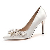 cheap Semi-Formal-Women&#039;s Pink Satin High Heels – Elegant Rhinestone Embellished Pumps for Bride, Weddings, and Special Occasions