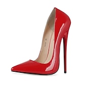olcso Stiletto sarkú cipők-női fekete lakkbőr szexi tűsarkú - elegáns hegyes orrú pumpák hivatalos eseményekre és bulikra