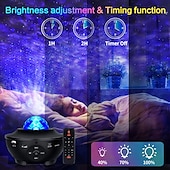 abordables Proyector de la lámpara  y proyector láser-Proyector de galaxia led, luz nocturna, ola oceánica, proyección de estrellas con altavoz de música bluetooth, control remoto, 10 colores, 21 modos de iluminación, niveles de brillo ajustables para