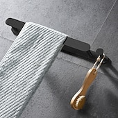 billiga Handduksstänger-svart multifunktionell handduksstång med krok i rostfritt stål målade ytskikt badrumshylla självhäftande 40cm 1st
