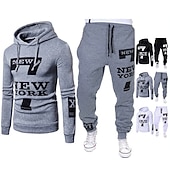 tanie podstawowe dresy-Męskie Dres Bluza Ściągana na sznurek 2-częściowa Litera Zestaw strojów Zestawy odzież Wiosna Jesień Zima Czarny Biały Trening w siłowni Jogging Szkolenie Keep Warm Miękka Odprowadza wilgoć Normalny