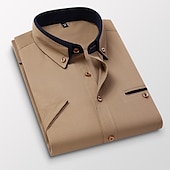 abordables Camisas con botones para hombre-Hombre Camisa para Vestido Camisa con botones Camisa sin planchar Camisa de cuello Plano Boda Trabajo Rosa Claro Blanco Rojo Caqui Manga Corta Cuello Todas las Temporadas Ropa