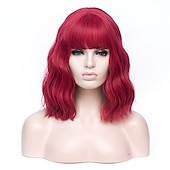 abordables Perruques Synthétiques Sans Bonnet-perruques vertes pour femmes perruques cosplay pour femmes bobo vert rouge bleu violet orange noir rose perruque courte perruque synthétique bouclée avec une frange perruques de fête de noël