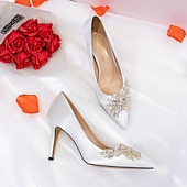 cheap Semi-Formal-Women&#039;s Pink Satin High Heels – Elegant Rhinestone Embellished Pumps for Bride, Weddings, and Special Occasions