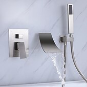 رخيصةأون حنفيات الحمام-حنفية حوض استحمام مثبتة على الحائط مع دش يدوي ، تركيب حائط حديث مع صمام سيراميكي ، حنفيات دش مملوءة بحوض الاستحمام ، حنفية متتالية بمقبض واحد