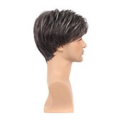 economico Parrucche uomo-parrucche marroni per uomo parrucca da uomo corta nera mista argento bianca parrucca parte laterale naturale mezza età matura per maschio sostituzione dei capelli sintetici parrucche piene