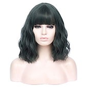 abordables Perruques Synthétiques Sans Bonnet-perruques vertes pour femmes perruques cosplay pour femmes bobo vert rouge bleu violet orange noir rose perruque courte perruque synthétique bouclée avec une frange perruques de fête de noël