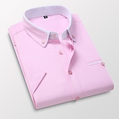 abordables Camisas con botones para hombre-Hombre Camisa para Vestido Camisa con botones Camisa sin planchar Camisa de cuello Plano Boda Trabajo Rosa Claro Blanco Rojo Caqui Manga Corta Cuello Todas las Temporadas Ropa
