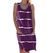 levne Sundresses-Dámské Midi šaty Úpletové šaty Na běžné nošení Běžný Proužky Bez rukávů Černá Bílá Fialová Armádní zelená Léto Jaro