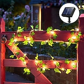 levne Sluneční řetězová světla-LED String Light IP65 Vodotěsná solární energie Venkovní LED String Závěsná světla Umělá venkovní břečťanová listová Rostliny pro zahradní plot Nástěnná závěsná dekorace Teplá bílá 8 Režim osvětlení