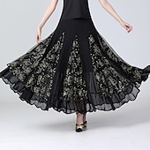 cheap Practice Wear-Ballroom Dance Skirts Printing Pure Color Ruffle Women&#039;s Performance Training High Polyester