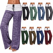 baratos Calças e calções para ioga-Calças de pernas largas femininas com cordão estilo yoga para calças de treino de ginástica bloco de cores preto verde cinza esportes activewear/atlético/athleisure