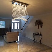 cheap Unique Chandeliers-Crystal Chandelier Ceiling Light Hot K9 Rectangle Hanging Lamp for Living Room Dining Room Wave Crystal Chandelier Pendant Lights Bar Island Cabinet Lamp