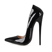 olcso Stiletto sarkú cipők-női fekete lakkbőr szexi tűsarkú - elegáns hegyes orrú pumpák hivatalos eseményekre és bulikra