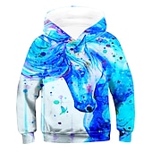 billiga Flickans 3D-tecknad film-Flickor 3D Geometrisk Färgblock Knytbatik Huvtröja och sweatshirt Långärmad 3D-tryck Aktiv Grundläggande Barn Småbarn
