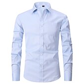 preiswerte Bügelfreie Herrenhemden-Herren Kleidhemd Bügelfreies Hemd Kragenhemd Knopfhemd Einfach Hochzeit Outdoor Schwarz Weiß Blau Purpur Langarm Umlegekragen Sommer Frühling Bekleidung Button-Down