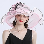 お買い得  パーティーハット-ファシネーター 帽子 ヘッドウェア オーガンザ  ポリアミド バケットハット ストローハット サンハット カジュアルホリデー レディースデイ メルボルンクップ カクテル フェザーアップリケ付きヘッドピース 帽子 レースデイドレス