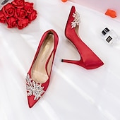 cheap Semi-Formal-Women&#039;s Pink Satin High Heels – Elegant Rhinestone Embellished Pumps for Bride, Weddings, and Special Occasions