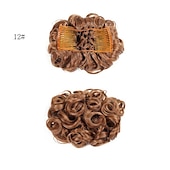 economico Clip nelle estensioni-piatto corto riccio disordinato estensione per chignon pettini per capelli elasticizzati facili clip in vassoio chignon posticci coda di cavallo - dal marrone scuro al ramato chiaro