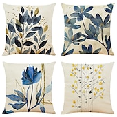 cheap Floral &amp; Plants Style-4PCS Plant Throw Pillow Cover Gold Blue Teal Soft Decorative Cushion Case Pillowcase Bedroom Superior Quality Machine Washable Cushion for Livingroom Sofa Couch Bed Chair