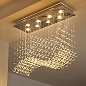 cheap Chandeliers-Crystal Chandelier Ceiling Light Luxury Wave Design 70cm Hot K9 Rectangle Hanging Lamp for Living Room Dining Room Crystal Chandelier Bar Island Cabinet Lamp Ceiling Pendant Lights