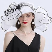 お買い得  パーティーハット-ファシネーター 帽子 ヘッドウェア オーガンザ  ポリアミド バケットハット ストローハット サンハット カジュアルホリデー レディースデイ メルボルンクップ カクテル フェザーアップリケ付きヘッドピース 帽子 レースデイドレス
