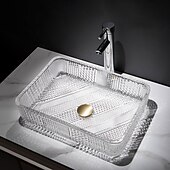 abordables Éviers-Le lavabo rectangulaire en verre moulé sous pression d&#039;art transparent de luxe léger moderne avec évier de robinet