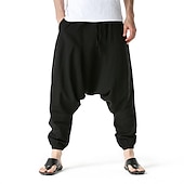 billiga Retro-Herr Joggare Linne Byxor Långbyxor Sommarbyxor Harem byxor Snörning Elastisk midja Opressade byxor Slät Utomhus Sport Knelängd Hem Dagligen Helgdag Boho Hippie Lös passning Svart Marinblå