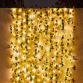 levne Sluneční řetězová světla-LED String Light IP65 Vodotěsná solární energie Venkovní LED String Závěsná světla Umělá venkovní břečťanová listová Rostliny pro zahradní plot Nástěnná závěsná dekorace Teplá bílá 8 Režim osvětlení