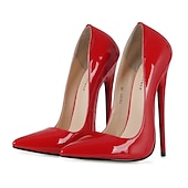 olcso Stiletto sarkú cipők-női fekete lakkbőr szexi tűsarkú - elegáns hegyes orrú pumpák hivatalos eseményekre és bulikra