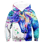 billiga Flickans 3D-tecknad film-Flickor 3D Geometrisk Färgblock Knytbatik Huvtröja och sweatshirt Långärmad 3D-tryck Aktiv Grundläggande Barn Småbarn