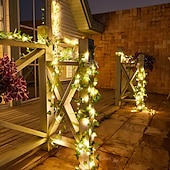 levne Sluneční řetězová světla-LED String Light IP65 Vodotěsná solární energie Venkovní LED String Závěsná světla Umělá venkovní břečťanová listová Rostliny pro zahradní plot Nástěnná závěsná dekorace Teplá bílá 8 Režim osvětlení