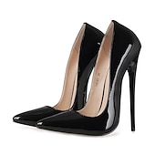 olcso Stiletto sarkú cipők-női fekete lakkbőr szexi tűsarkú - elegáns hegyes orrú pumpák hivatalos eseményekre és bulikra
