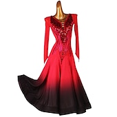 cheap Ballroom Dancewear-Ballroom Dance Dress Crystals / Rhinestones Sequins Women&#039;s Performance Training Long Sleeve Chiffon Chinlon Mesh