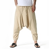 billiga Retro-Herr Joggare Linne Byxor Långbyxor Sommarbyxor Harem byxor Snörning Elastisk midja Opressade byxor Slät Utomhus Sport Knelängd Hem Dagligen Helgdag Boho Hippie Lös passning Svart Marinblå