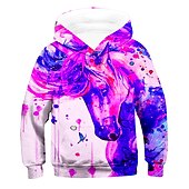 billiga Flickans 3D-tecknad film-Flickor 3D Geometrisk Färgblock Knytbatik Huvtröja och sweatshirt Långärmad 3D-tryck Aktiv Grundläggande Barn Småbarn