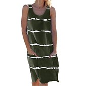 levne Sundresses-Dámské Midi šaty Úpletové šaty Na běžné nošení Běžný Proužky Bez rukávů Černá Bílá Fialová Armádní zelená Léto Jaro