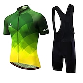 preiswerte Herrenbekleidungs-Sets-Miloto Herren Radtrikot mit Radhose kurz Trägern fahrradbekleidung set Kurzarm MTB Mountain Rennrad Weiß Schwarz Grün Farbverlauf Schottenstoff Kariert Fahhrad Sportkleidung 3D-Pad Atmungsaktiv