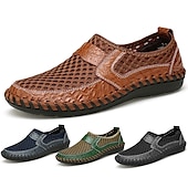 preiswerte Herrenpantoletten &amp; -slipper-Braune atmungsaktive Loafer aus Kunstleder für Herren - lässige Sommer-Schlupfschuhe mit perforiertem Design für Outdoor-Aktivitäten