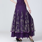 cheap Practice Wear-Ballroom Dance Skirts Printing Pure Color Ruffle Women&#039;s Performance Training High Polyester