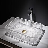 abordables Éviers-Le lavabo rectangulaire en verre moulé sous pression d&#039;art transparent de luxe léger moderne avec évier de robinet