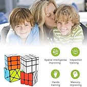 abordables Cubes Magiques-Ensemble de 4 cubes qiyi - inclus 3x3 cube puzzle angle de fluctuation - 2x3 cube puzzle roue - 3x3 cube puzzle miroir 6 couleurs - 3x3 cube puzzle roi carré