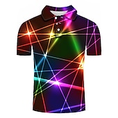 abordables Polo géométrique pour homme-Homme Graphique Néon Polo Chemise de golf Manche Courte Polos Chemises à Col Occasionnel Vêtements de vacances Vêtements de rave Tenues de fête Boutons Impression 3D Blanche Rose Claire Vert