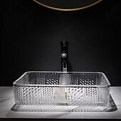 abordables Éviers-Le lavabo rectangulaire en verre moulé sous pression d&#039;art transparent de luxe léger moderne avec évier de robinet