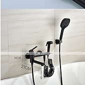 economico Rubinetti per vasca da bagno-Rubinetto per vasca da bagno a parete nero, rubinetto per bagno a 3 ugelli vasca da bagno miscelatore per vasca romana miscelatore in ottone con 2 spruzzatori spruzzatore per bidet