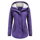 cheap Puffer&amp;Parka-Women&#039;s Parka Street Fall Winter Puffer Jacket Long Coat Windproof Warm 3 in 1 Loose Casual Sports Jacket Long Sleeve Solid Color Zipper Purple Blushing Pink Waterpoof Daily Wear Down Parkas  Lined