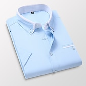 abordables Camisas con botones para hombre-Hombre Camisa para Vestido Camisa con botones Camisa sin planchar Camisa de cuello Plano Boda Trabajo Rosa Claro Blanco Rojo Caqui Manga Corta Cuello Todas las Temporadas Ropa